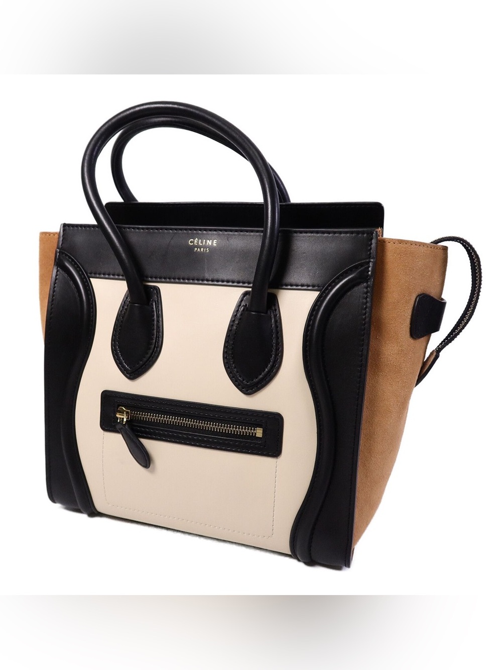 ✨🛍️ Celine Tricolor Micro Luggage Tote - Black, Brown, and Cream - Picture 3 of 8